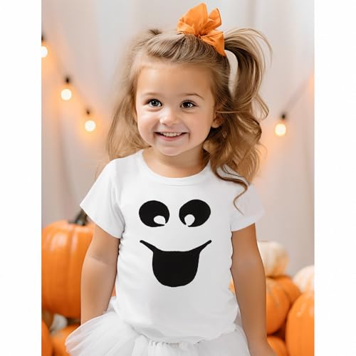 KEKEMI Toddler Boy Girl Halloween Shirt Funny Ghost Face T-Shirt Happy Spooky Season Outfit Cute Short Sleeve Tees Fall Tops3