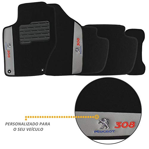 Jogo De Tapetes Carpete Peugeot 308 Preto Bordado 5 Peças