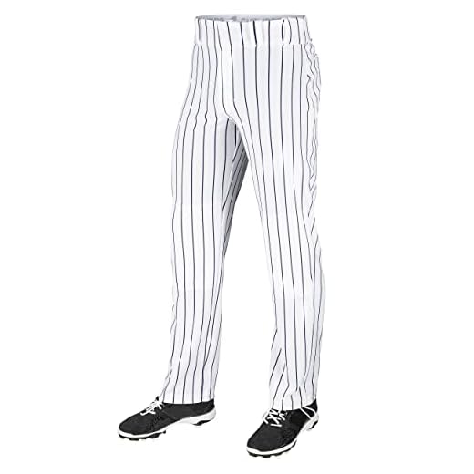 CHAMPRO Youth Triple Crown OB Open-Bottom Loose-Fit Baseball Pant with Knit-in Pinstripes, Adjustable Inseam, and Reinforced Sliding Areas , White,navy, X-Large