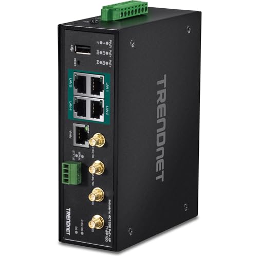 Image of TRENDnet Industrial AC1200 Wireless Gigabit PoE+ Router, TI-WP100, IP30 Housing, Dual-WAN, Dual-Band WiFi, VPN, Inter-VLAN Routing