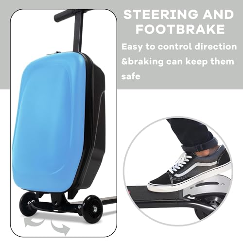 Foldable Scooter Suitcase 4-15 Years Old Children Riding Large Capacity Suitcase on Wheels 20Inch Carry-on Trolley Case-baby blue2