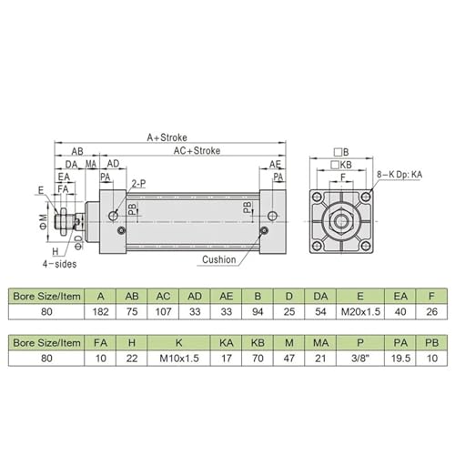 Vérin SC80 pneumatique avec joint flottant pour alignement parfait