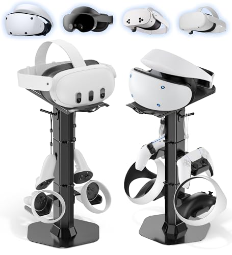 Kosker Soporte Auriculares y Mando con Soporte Gafas VR, Universal Soportes Mando y Cascos para Juegos para PS5/PSVR2/Meta Pro/3/2, Base para VR2 con Almacenamiento de Cables