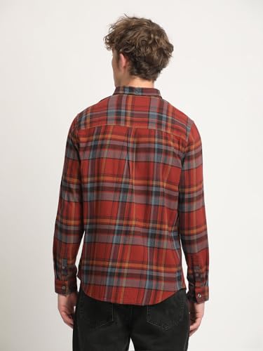 Image of THE BEAR HOUSE Men Rust Checked Slim Fit Flannel Cotton Casual Shirt