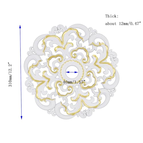 Image of Ceiling Medallion 2Pcs, 12 x 1.57 Inches, White with Gold Edge, ABS | Whole Circle, Fits 1.57 Inch Canopy, European Vintage Carving, Decor For Chandeliers & Ceiling Fans, Made of Plastic