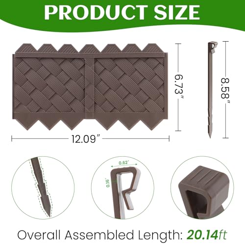 20-Pack Weaving Flower Bed Garden Edging Borders (20 FT) - No Dig Border Edgings with 8.5” Anchor Stakes & Interlocking Design-Thickened Borders for Lawns, Flower Beds & Landscaping