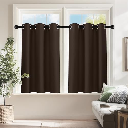 Image of PONY DANCE Blackout Small Curtains 36 inch 2 Panels Set, Room Darkening Short Window Drapes Thermal Insulated Cafe Curtains for Kitchen Dorm Transit Van(2 Panels, W 34 x L 36 inches, Chocolate Brown)