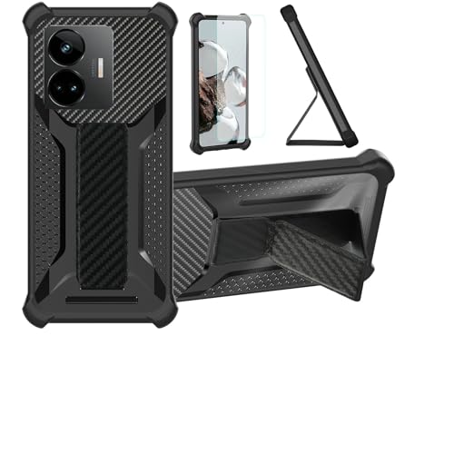 Aroepurt Funda para Realme GT3 Funda Carcasa Case Cover [con Protector de Pantalla de Cristal Templado] Híbrida [Soporte Plegable Magnético] [Esmerilado antihuellas] Negro