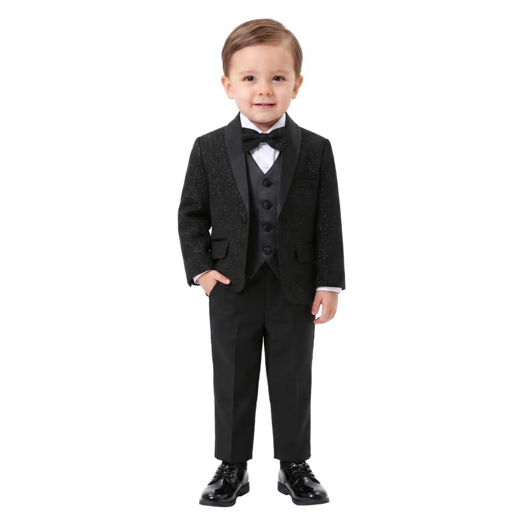 Lito Angels Smoking Costumes et Vestons Bebe Enfant Garcon, Ensemble 5 Pieces Costard avec Blazer Gilet Chemise Noeud Papillon et Pantalon, Styles Classique et Brillant