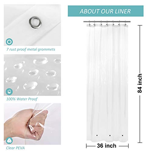 Image of Mrs Awesome 36x84 Small Stall Shower Curtain Liner with 3 Magnets Clear PEVA 8G Thick & Heavy Duty, Waterproof, Narrow Stall Size 36 x 84 inches, Clear