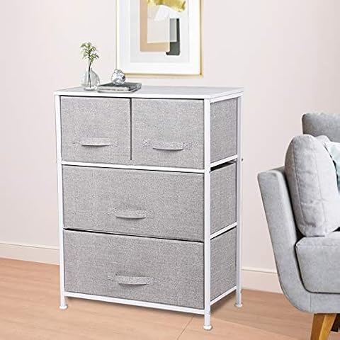 Joolihome Chest of Drawers, Storage Wardrobe Cabinet with Fabric Drawers & Metal Frame, Cloth Organizer Unit for Living Room, Bedroom, Kids Room, Dorm Room, Hallway (Grey, 3 Tier - 4 Drawers) Cover