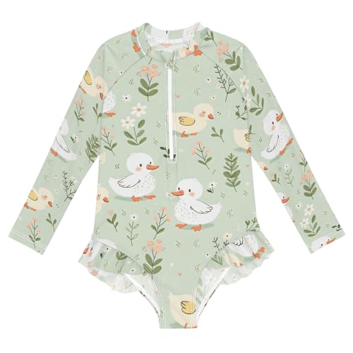 ALAZA Toddler Swimsuit Girl Bathing Suit Swimwear Rash Guard Cute Duck Long Sleeve 3T