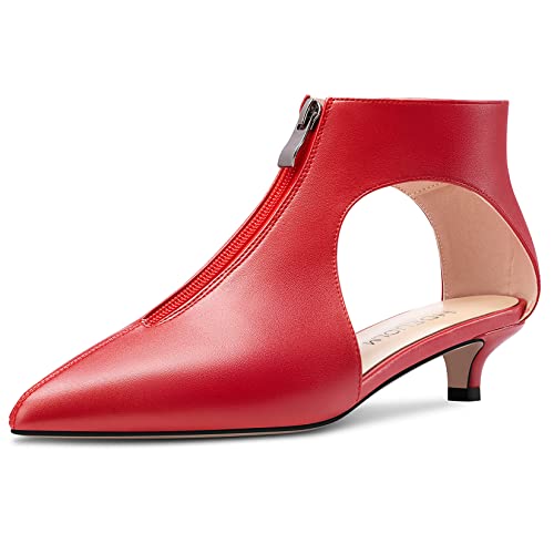 HDEUOLM Womens Low Kitten Heel Pointed Toe Pumps Slip-on Zipper Casual Cute 1.4 Inches Heels