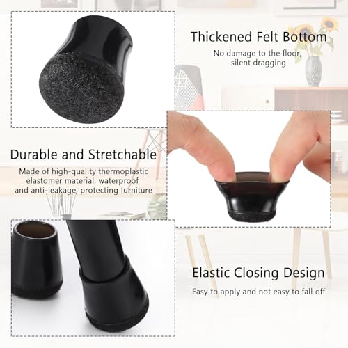 40 Stück Stuhlbeinkappen, Filzgleiter für Stühle, 14-20MM Verdickte Stuhlbeinschoner Schutzkappen für Rund Stuhlbeine zum Schutz von Böden (Kleine, Schwarz)