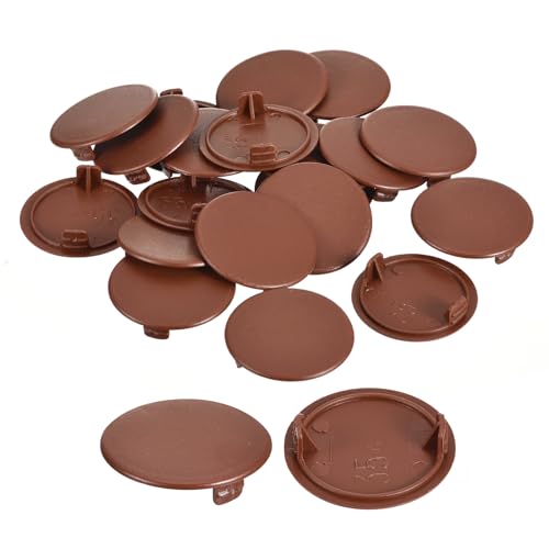 Image of uxcell 20Pcs Hinge Hole Covers, 35mm(1 3 /8 inch) Dia Plastic Concealed Hole Cover Round Flush Type Caps for Furniture Cabinet Cupboard, Red Brown