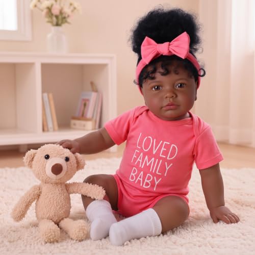 BABESIDE 20 Inch Reborn Baby Dolls Black, African American Doll Curly Hair