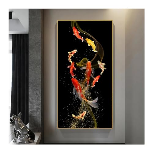 Cadre grand tableau salon carpe koi pour habiller un mur vide