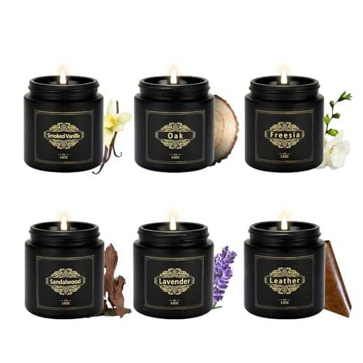 Scented Candles Gift Sets for Men, 6 Pack Soy Candles for Home Scented, Christmas Gifts for Men, Dad, Boyfriend, Men Candles Sets Scents of Lavender/Oak/Sandalwood/Smoked Vanilla/Leather/Freesia