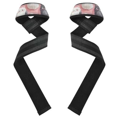 Nander Cute Cat Wrist Straps for Weightlifting,Lifting Straps with Neoprene Cushioned Wrist Padded and Anti-Skid Silicone for Strength Training,Bodybuilding,Deadlifting