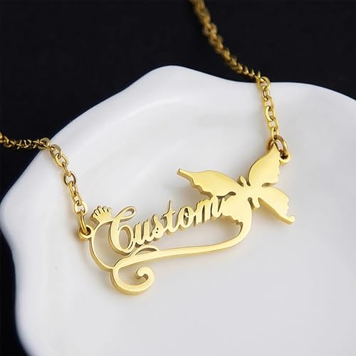 Rikelus 10K/14K/18K Pure Gold Personalized Name Necklace for Women Her She, Solid Gold Customized Butterfly Nameplate Pendant Jewelry Gift for Birthday Engagement Christmas 16-22 Inches (Sterling Silver) - Thumbnail 4