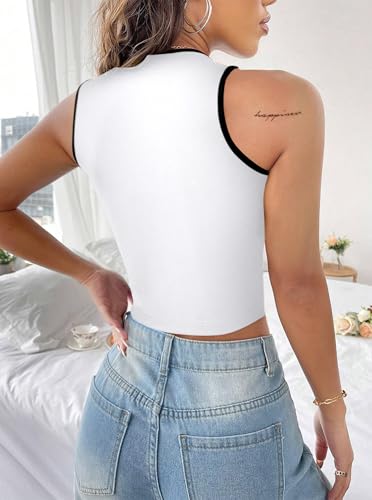Image of LovelyWholesale Women Sexy Cut Out Crop Tank Tops Crew Neck Summer Sleeveless Top