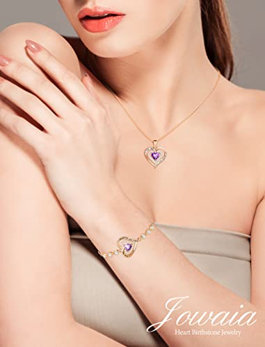 Jowaia 925 Sterling Silver Bracelet For Women February Birthstone Bracelet For Girls Forever Love Heart Created Amethyst Jewelry Adjustable Link Tennis Bracelet Birthday Gift Valentine's Day Mother's Day Gifts For Mom Her Women Girlfriend #TOP6
