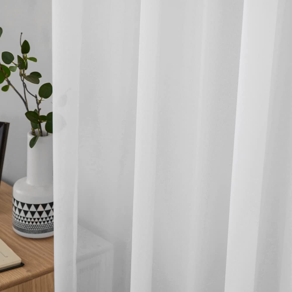 MIULEE Voile Blanc Lot de 4 140x215cm Transparent Rideau Tige de Poche | Voile Transparent Lisse à Tige de Poche, Rideaux Fenêtre Elégant Pour Chambre et Salon, Couleur Unie