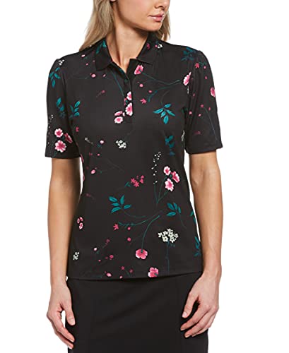 Callaway Women's Botanical Floral Print 1/2 Sleeve Golf Polo Shirt, Caviar, Extra Small #TOP10