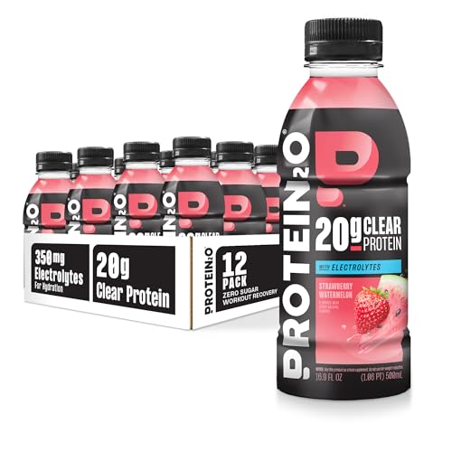 Protein2o Hydration Drink - 2-in-1 Liquid Clear Whey Protein Isolate and Electrolyte Drink - 20g Protein, Vitamins B5, B6 - Post-Workout Recovery - 16.9 Fl Oz - 12 Count Strawberry Watermelon