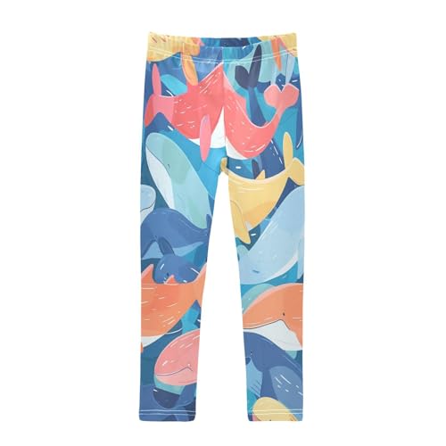 Bolaz Toddler Girls Leggings Printed Yoga Pants Leggings Orange Blue Whale for Kids