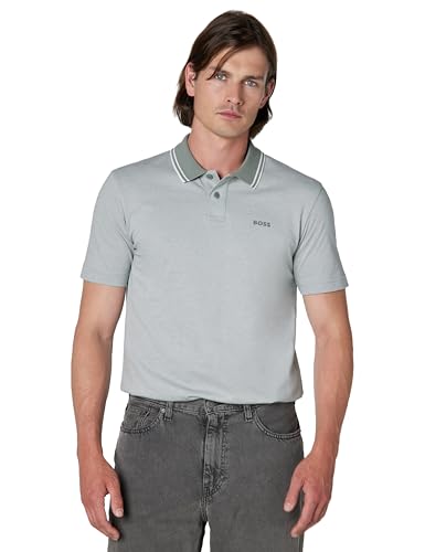BOSS, Square Patch Logo Oxford Polo Shirt, Galaxy Grey, L