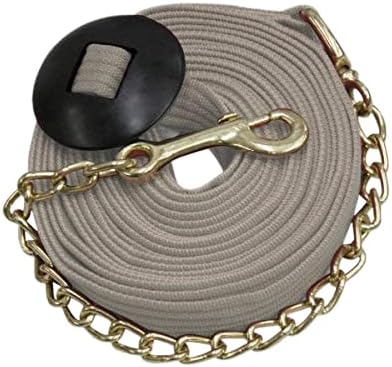 Showman 25' Flat Cotton Web Lunge Line with Brass Chain Tack Horse Barn Tack Training (Cream)