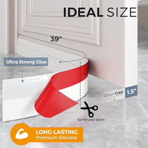 Image of GroTheory 4 Pack Door Draught Excluder Under Door Sweep for Exterior and Interior Doors Weather Stripping Garage Window Blocker Noise Cold Air Insulation Draught Prevention White 2 inch W x 39 inch L