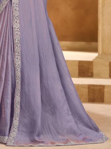 Image of AKHILAM Women's Satin Sequence Embroidery Saree With Unstitched Blouse Piece(SNDLWOD1601 TFH Parent)