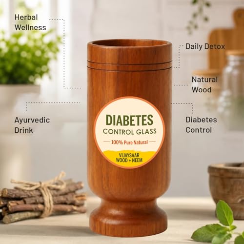 Image of Vijaysar Wood Glass for Diabetes with Neem 100 ML Capacity | Lab Tested Ayurvedic Herbal Water Tumbler for Overnight Infused Water | Reusable Natural Glass (Pack of 3)