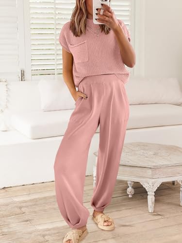 Image of ANRABESS Women's Two Piece Outfits Sweater Sets Knit Pullover Tops and High Waisted Pants Tracksuit Lounge Sets