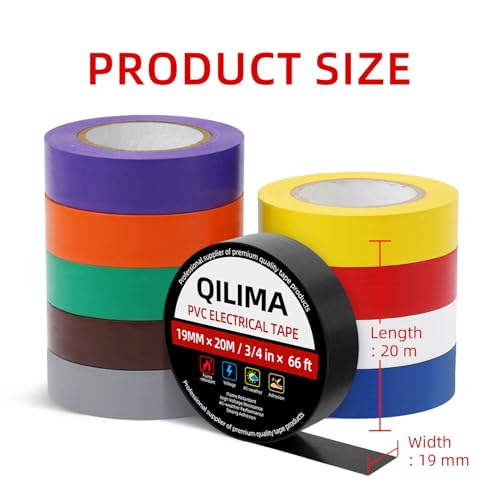 Image of QILIMA Electrical Tape Colors 10 Pack 3 /4-Inch by 60 Feet,Lead-Free Flame Retardant Electrical Tape, Adhesive for General Home Vehicle Auto Car Power Circuit Wiring Multicolor(130mic)