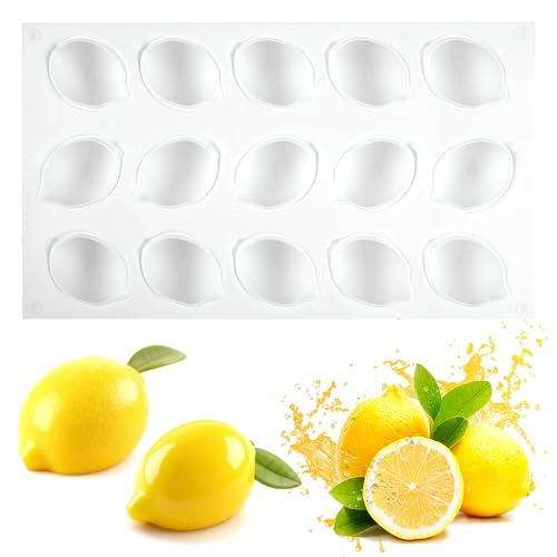 Stampo in Silicone a Forma di Limone 15 Fori Stampi Silicone Dolci Stampo per Fondente Stampo in Silicone 3D a Forma di Limone, Adatto per Torte, Dessert, Mousse,Stampo da Forno Antiaderente