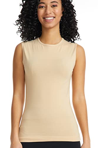 Image of ESTEEZ Women's Sleeveless Fitted Tank Top - Stretch Cotton Blend, Layering Essential