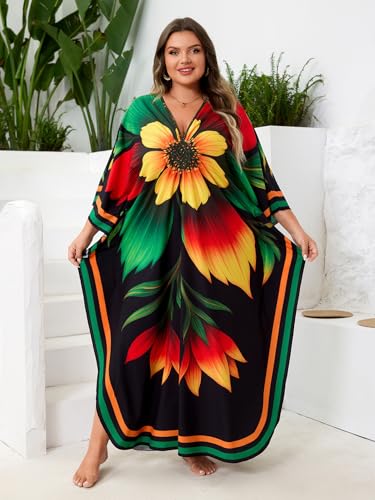 Image of Kaftan Dress for Women - Plus Size Caftan Maxi Beach Dress Moo Moos Loungewear, Swimsuit Cover Up for Beach, Pool or Vacation