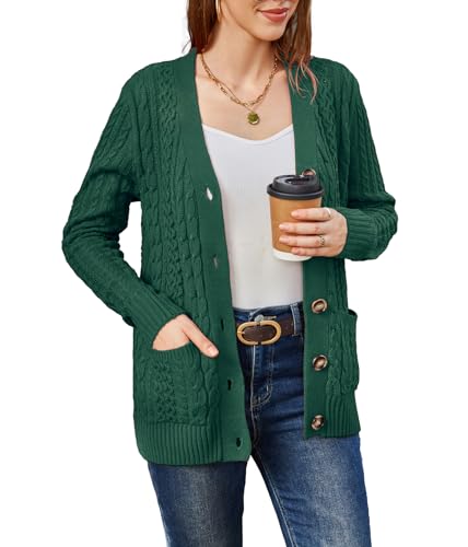 Image of Womens Cardigan Sweaters Cable Knit Sweater 2026 Fall Winter Chunky Open Front Button Down Coats with Pockets