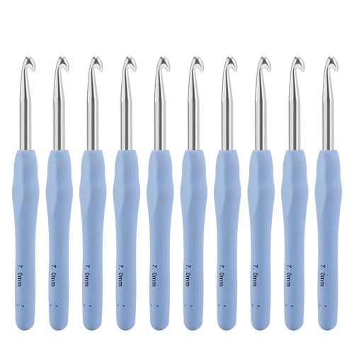 Image of Vodiye 10PCS Crochet Hooks, Professional Extra Long 7.0mm, Ergonomic Handle, Colorful, Aluminum & Plastic Material, Perfect for Beginners & Experienced Crochet Hooks Lovers