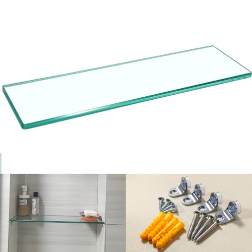 Biutimarden 11.81” Tempered Glass Niche Shelf with 4 Small Brackets for Tile Niches Wooden Niches 8mm Thick Shower Niche Shelf for Bathroom Kitchen Cabinet