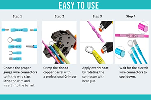 Clamply 320Pcs Heat Shrink Wire Connectors Kit, (22-10 Awg) Waterproof Marine Grade Electrical Connectors, Fork Ring Wire Crimp Butt Connectors For Automotive Boat Truck Wiring Stereo Wire Joints #TOP4