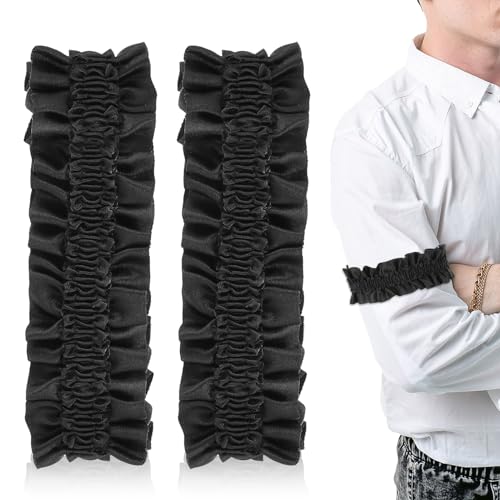 Sleeve Garters for Men, 2 Pcs 1920's Sleeve Bands Arm Bands Anti-Slip Sleeve Holders, Roaring 20s Costumes for Men Arm Garters Shirt Belt Mens Accessories Armband Garter Party Decoration (Black)