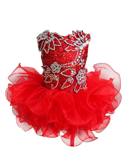 Junguan Baby Girls Handmade Cupcake Pageant Dress Little Girls Beaded Birthday Party Ball Gown Infant Princess Dress
