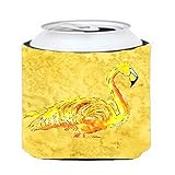 Caroline's Treasures 8872CC Flamingo on Yellow Can or Bottle Hugger Cooler Washable Drink Sleeve Collapsible Beverage Insulated Holder, Can Hugger, Multicolor