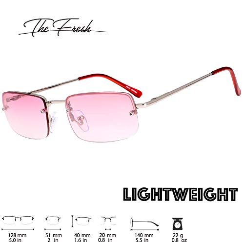 The Fresh Minimalist Small Rectangular Sunglasses Clear Eyewear Spring Hinge - Gift Box Package (206-Silver, Pink, 51)2