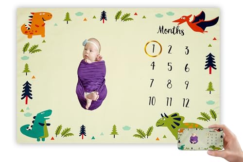 Image of Monthly Milestone Blanket Dinosaur Design | 1-12 Months | Ultra-Soft & Skin-Friendly | Ideal for Newborn Boys & Girls | Perfect Baby Growth Tracker & Photoshoot Prop