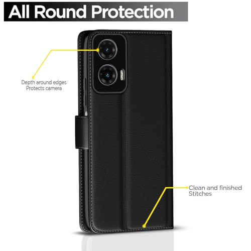 Image of Pikkme Flip Cover Leather Finish | Inside TPU with Card Pockets | Wallet Stand and Shock Proof | Complete Protection Button Flip Case for Moto G35 5G(Black)